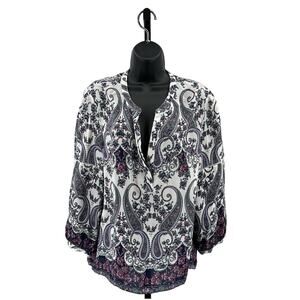 Lucky Brand Blouse WMNS XL Multicolor Top V-Neck Long Sleeve Paisley Bohemian